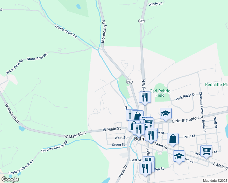 map of restaurants, bars, coffee shops, grocery stores, and more near 432 Old Forge Drive in Bath