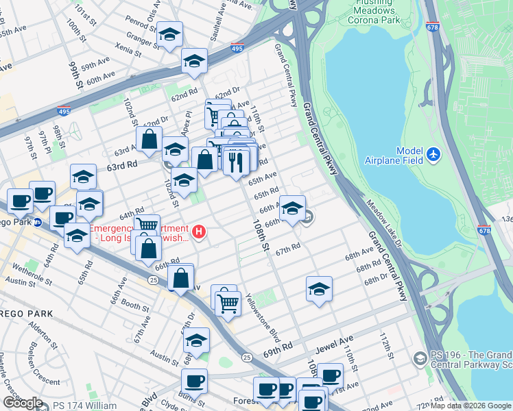 map of restaurants, bars, coffee shops, grocery stores, and more near in Queens
