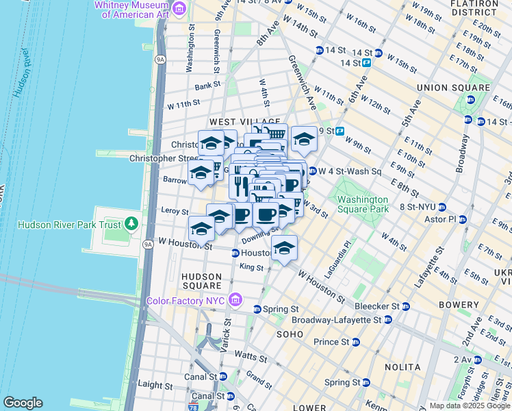 map of restaurants, bars, coffee shops, grocery stores, and more near in New York