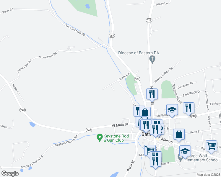 map of restaurants, bars, coffee shops, grocery stores, and more near 424 Century Drive in Bath