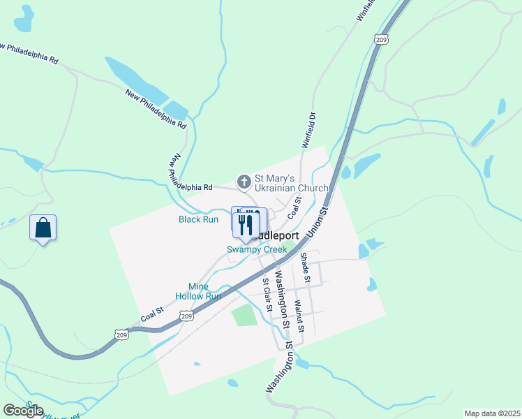 map of restaurants, bars, coffee shops, grocery stores, and more near 4 Kaska Street in New Philadelphia