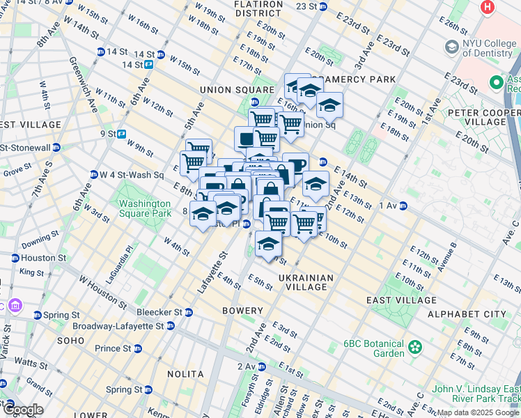 map of restaurants, bars, coffee shops, grocery stores, and more near 85 4th Avenue in New York