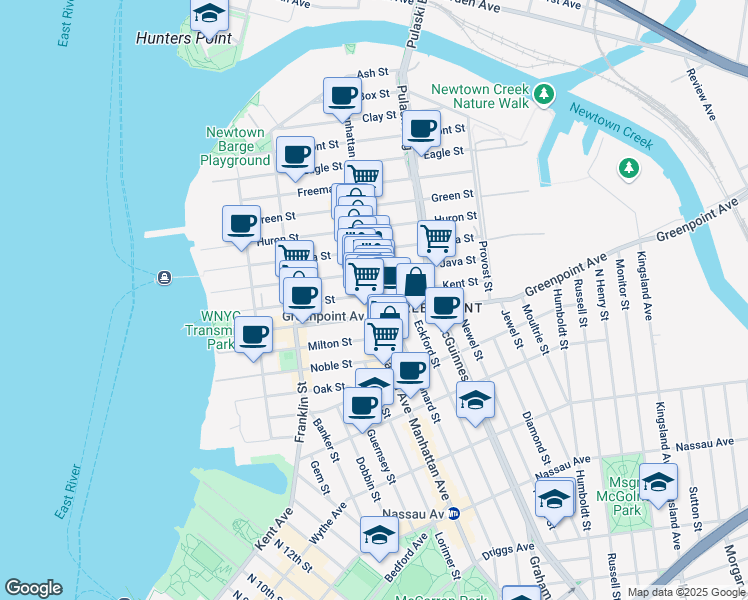 map of restaurants, bars, coffee shops, grocery stores, and more near 918 Manhattan Avenue in Brooklyn