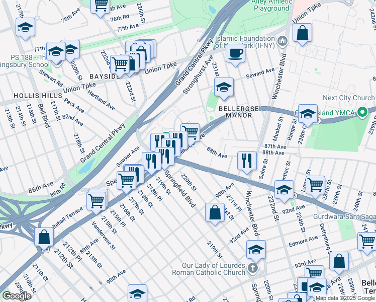 map of restaurants, bars, coffee shops, grocery stores, and more near in Queens