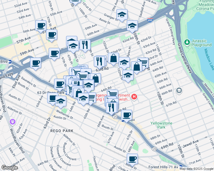 map of restaurants, bars, coffee shops, grocery stores, and more near in Queens