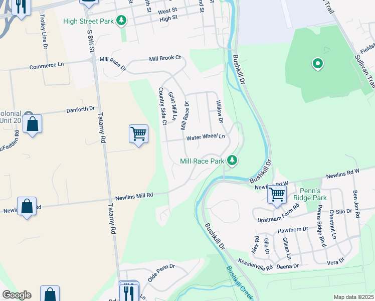 map of restaurants, bars, coffee shops, grocery stores, and more near 7 Mill Race Drive in Easton