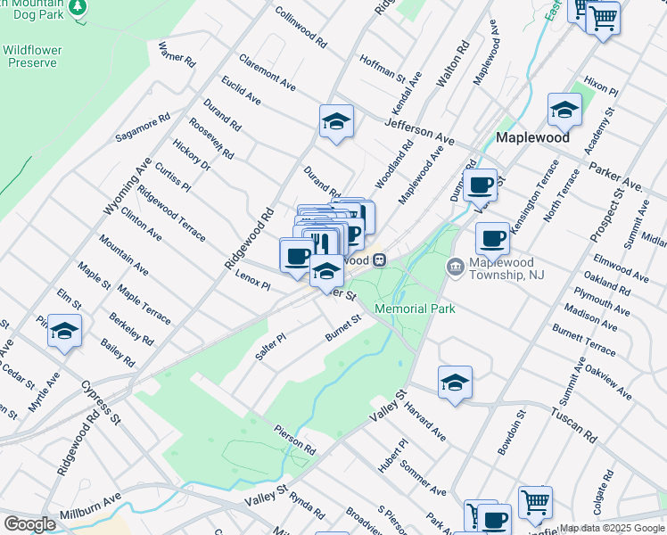 map of restaurants, bars, coffee shops, grocery stores, and more near 156 Maplewood Avenue in Maplewood
