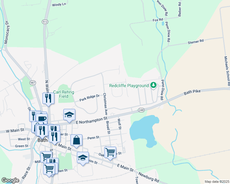map of restaurants, bars, coffee shops, grocery stores, and more near 229 Memorial Drive in Bath