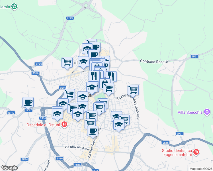 map of restaurants, bars, coffee shops, grocery stores, and more near 36 Corso Vittorio Emanuele II in Ostuni
