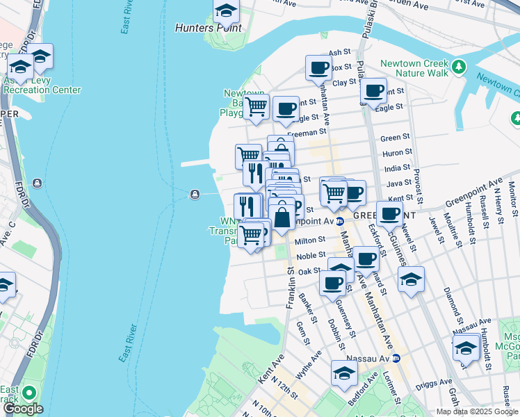 map of restaurants, bars, coffee shops, grocery stores, and more near 122 West Street in Brooklyn