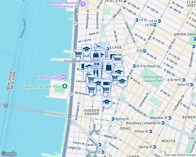 map of restaurants, bars, coffee shops, grocery stores, and more near in New York
