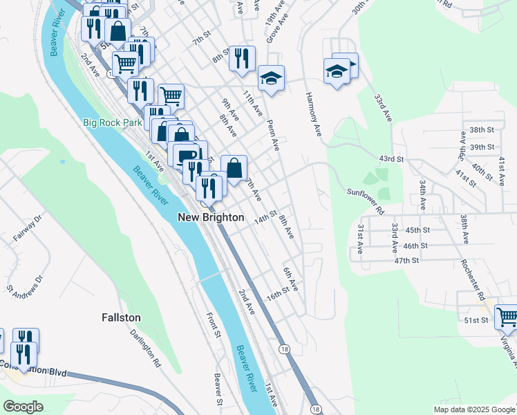 map of restaurants, bars, coffee shops, grocery stores, and more near 1314 7th Avenue in New Brighton