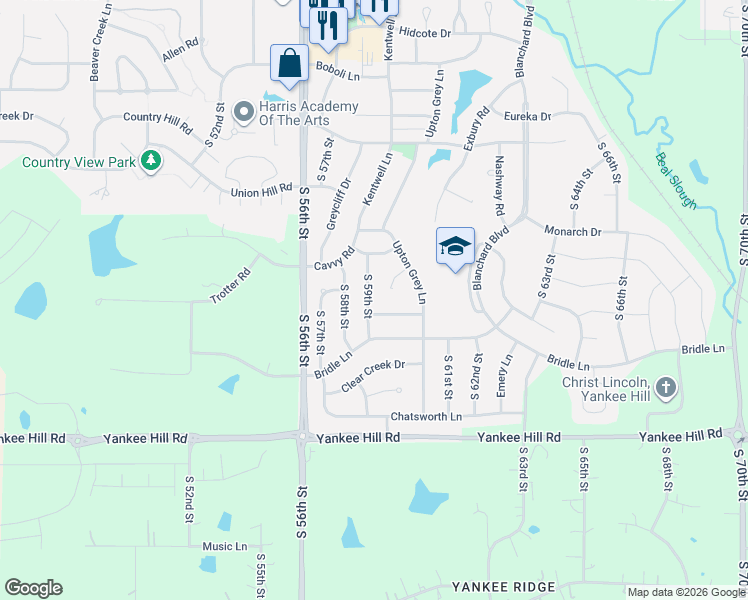map of restaurants, bars, coffee shops, grocery stores, and more near 7927 South 59th Street in Lincoln
