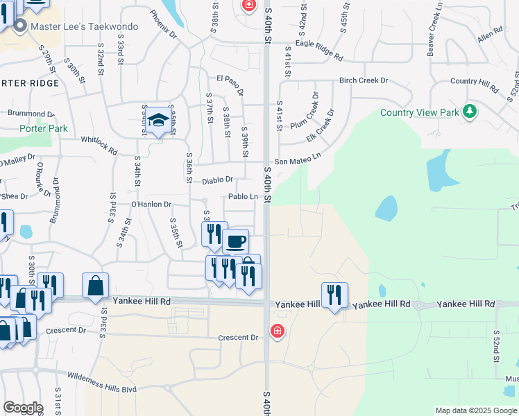 map of restaurants, bars, coffee shops, grocery stores, and more near 3844 Cabo Drive in Lincoln