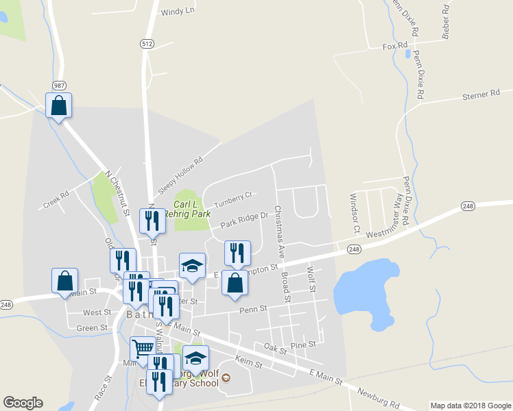map of restaurants, bars, coffee shops, grocery stores, and more near Spy Glass Hill Road in Bath