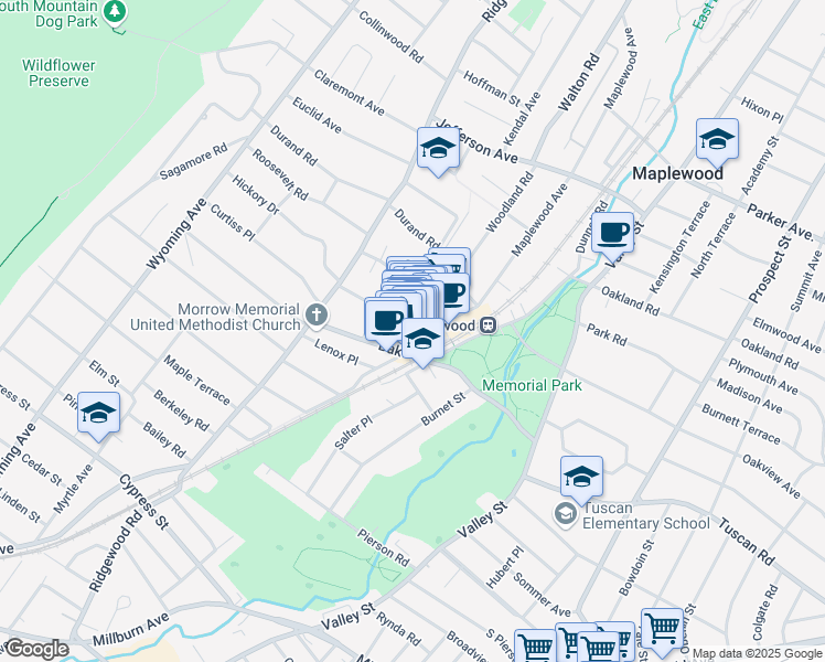 map of restaurants, bars, coffee shops, grocery stores, and more near 6 Highland Place in Maplewood