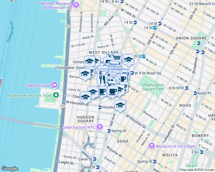 map of restaurants, bars, coffee shops, grocery stores, and more near in New York