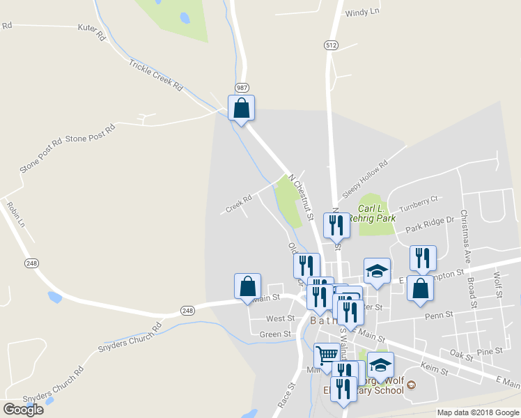 map of restaurants, bars, coffee shops, grocery stores, and more near 508 Old Forge Drive in Bath