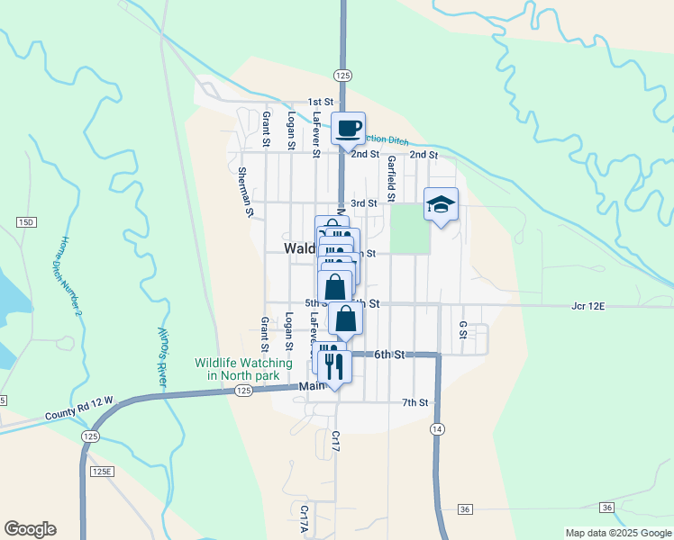 map of restaurants, bars, coffee shops, grocery stores, and more near 428 Main Street in Walden