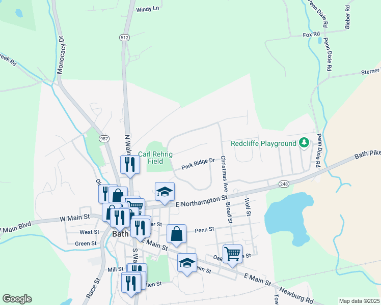map of restaurants, bars, coffee shops, grocery stores, and more near 104 Turnberry Court in Bath