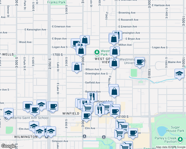 map of restaurants, bars, coffee shops, grocery stores, and more near 1811 Lincoln Street in Salt Lake City