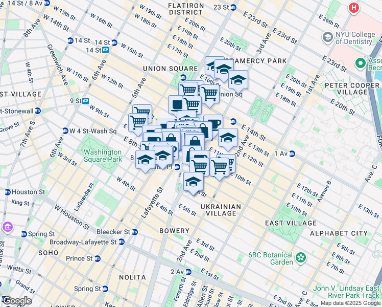 map of restaurants, bars, coffee shops, grocery stores, and more near 85 4th Avenue in New York