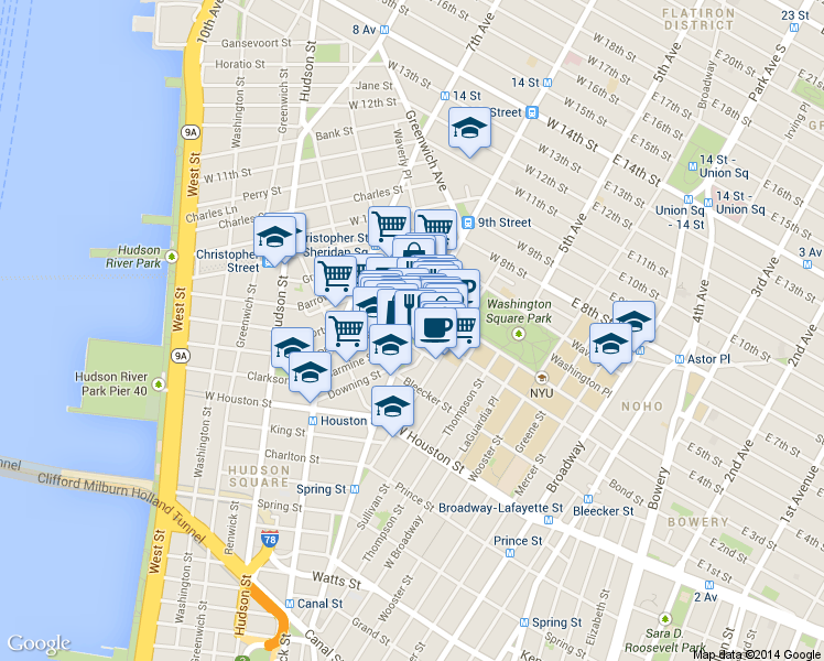 map of restaurants, bars, coffee shops, grocery stores, and more near in New York