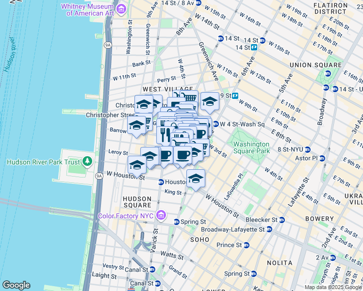 map of restaurants, bars, coffee shops, grocery stores, and more near in New York