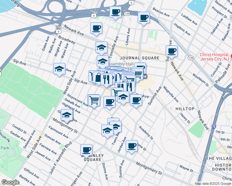 map of restaurants, bars, coffee shops, grocery stores, and more near 20 Tonnelle Avenue in Jersey City