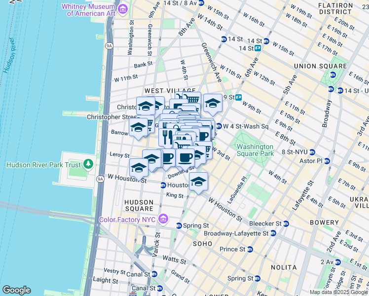 map of restaurants, bars, coffee shops, grocery stores, and more near in New York
