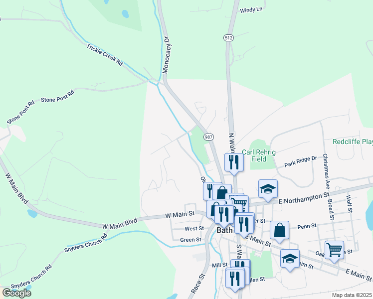 map of restaurants, bars, coffee shops, grocery stores, and more near 503 Old Forge Drive in Bath