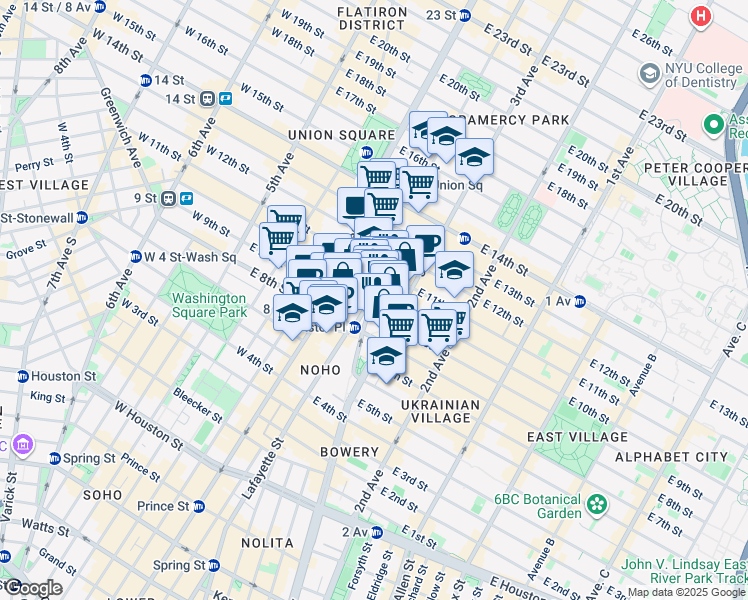map of restaurants, bars, coffee shops, grocery stores, and more near 85 4th Avenue in New York