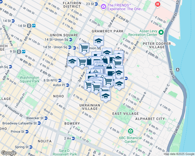 map of restaurants, bars, coffee shops, grocery stores, and more near 181 2nd Avenue in New York
