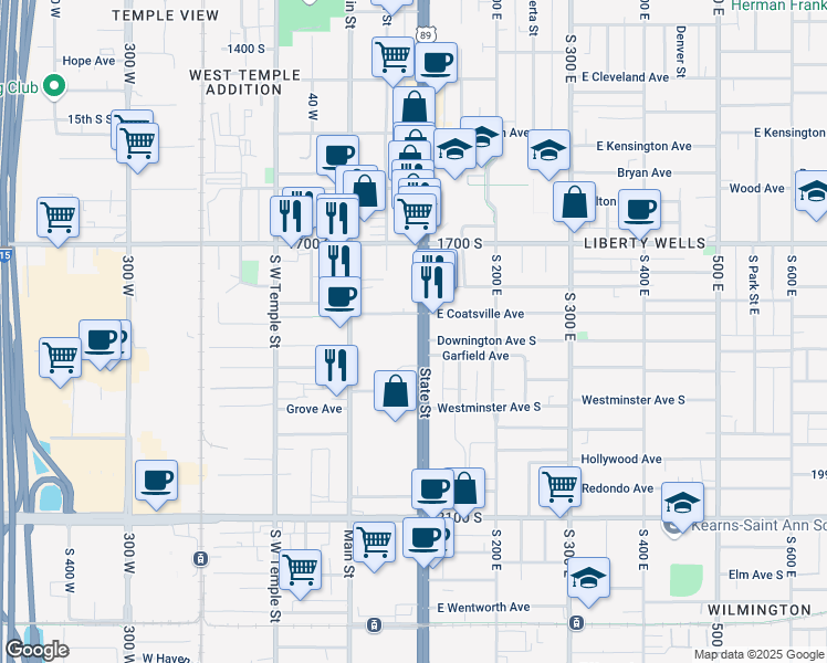 map of restaurants, bars, coffee shops, grocery stores, and more near 1811 State Street in Salt Lake City