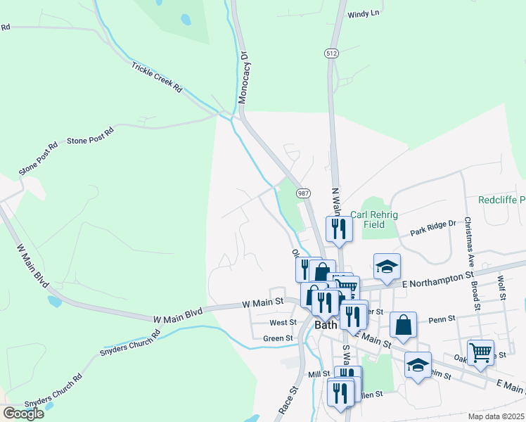 map of restaurants, bars, coffee shops, grocery stores, and more near 510 Old Forge Drive in Bath