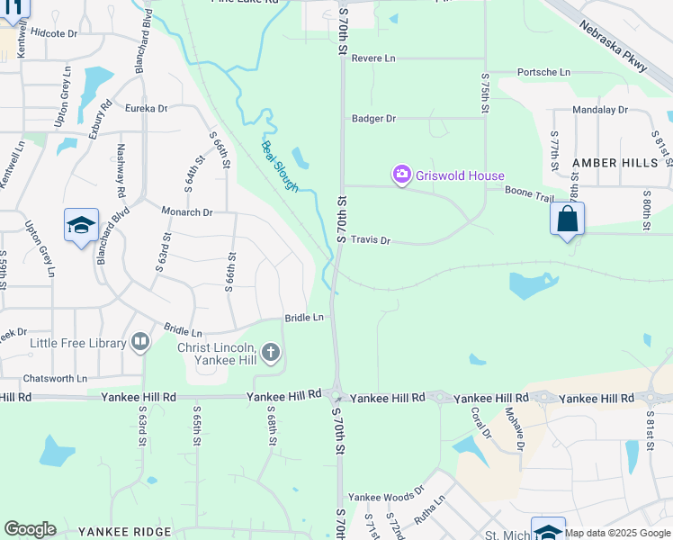 map of restaurants, bars, coffee shops, grocery stores, and more near 7975 South 70th Street in Lincoln