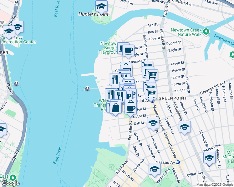 map of restaurants, bars, coffee shops, grocery stores, and more near 122 West Street in Brooklyn