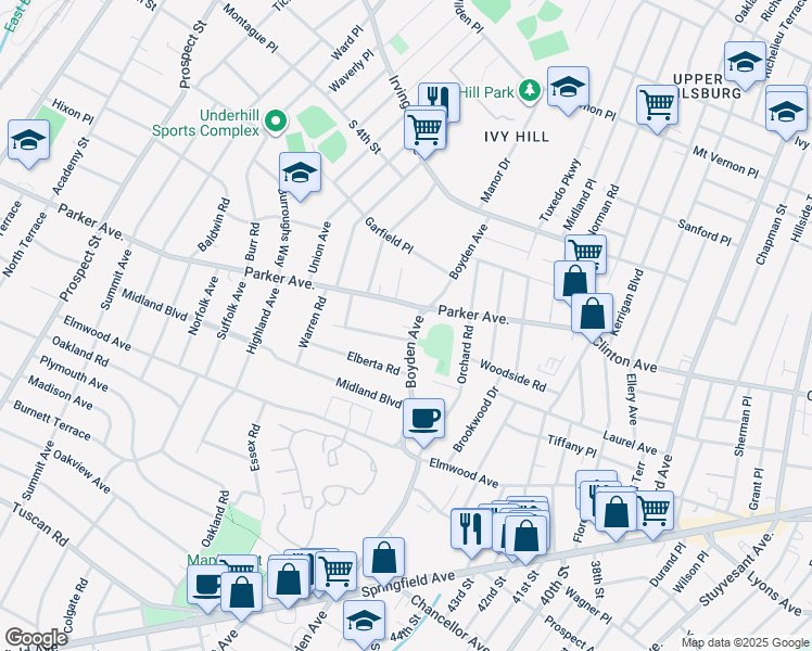 map of restaurants, bars, coffee shops, grocery stores, and more near 57 Boyden Ave in Maplewood
