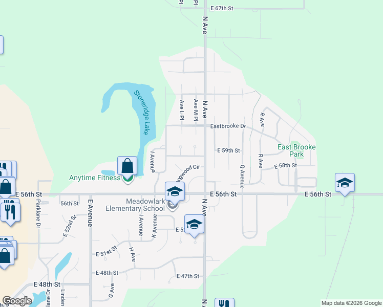 map of restaurants, bars, coffee shops, grocery stores, and more near 5820 Avenue North Place in Kearney