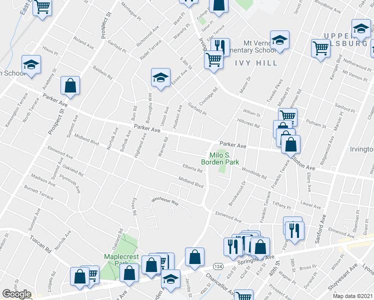 map of restaurants, bars, coffee shops, grocery stores, and more near 29 Ball Terrace in Maplewood