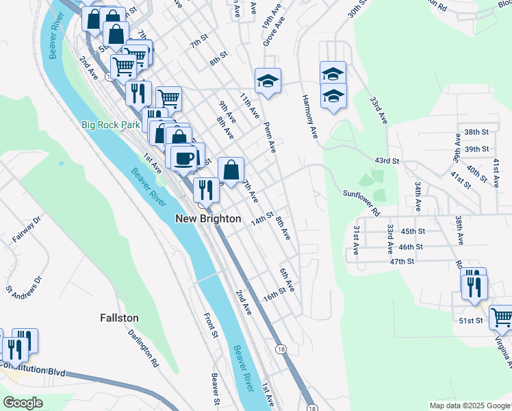 map of restaurants, bars, coffee shops, grocery stores, and more near 1314 7th Ave in New Brighton