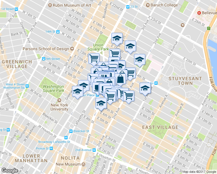 map of restaurants, bars, coffee shops, grocery stores, and more near in New York