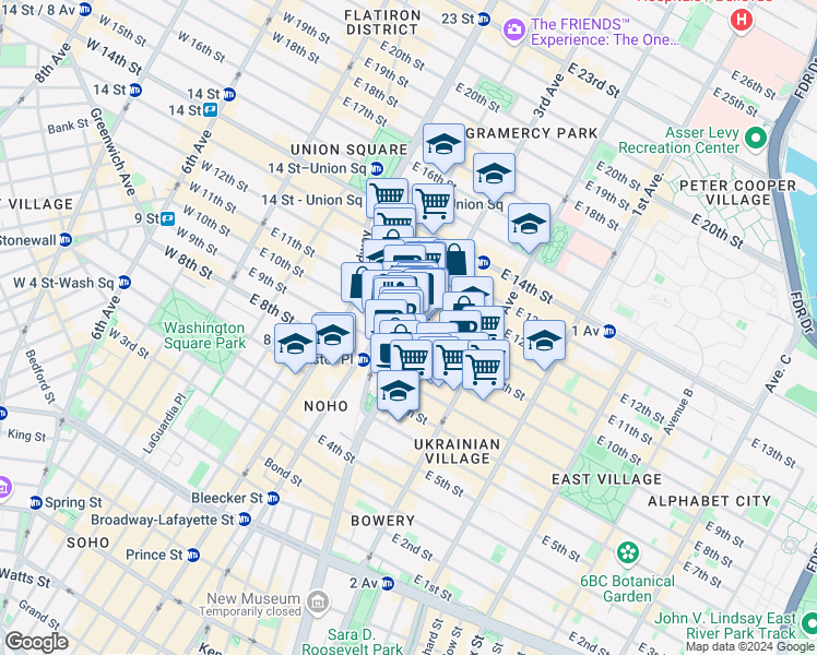 map of restaurants, bars, coffee shops, grocery stores, and more near in New York