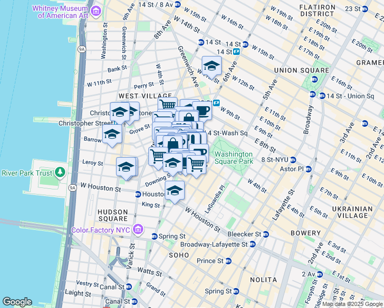 map of restaurants, bars, coffee shops, grocery stores, and more near in New York