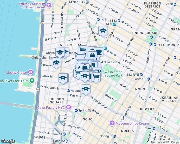 map of restaurants, bars, coffee shops, grocery stores, and more near in New York