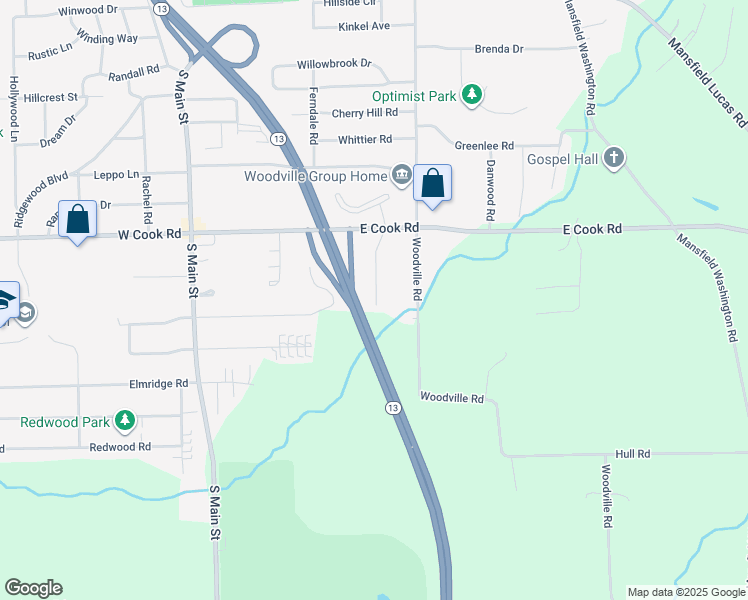 map of restaurants, bars, coffee shops, grocery stores, and more near 1017-1055 Highway 13 in Mansfield
