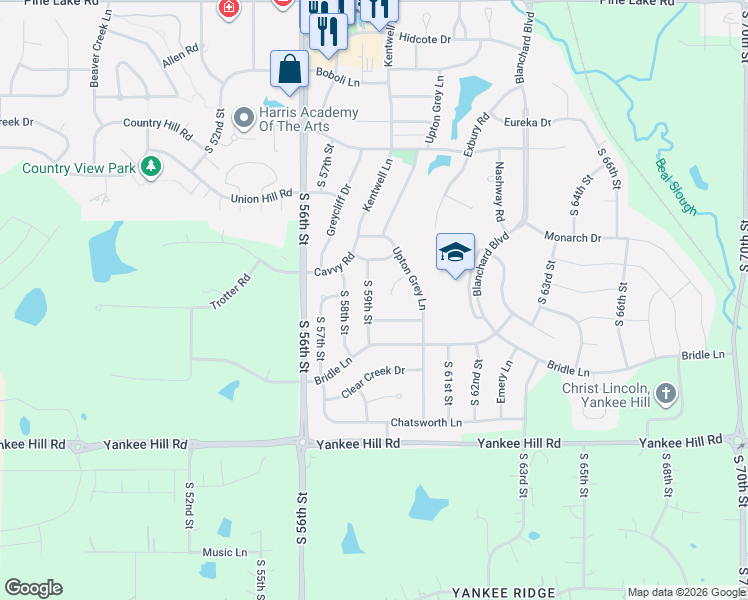 map of restaurants, bars, coffee shops, grocery stores, and more near 7927 South 59th Street in Lincoln