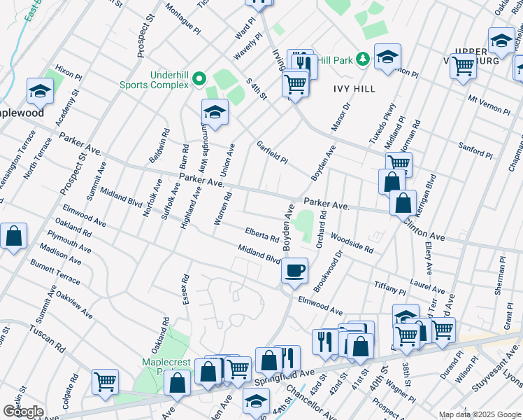 map of restaurants, bars, coffee shops, grocery stores, and more near 29 Ball Terrace in Maplewood