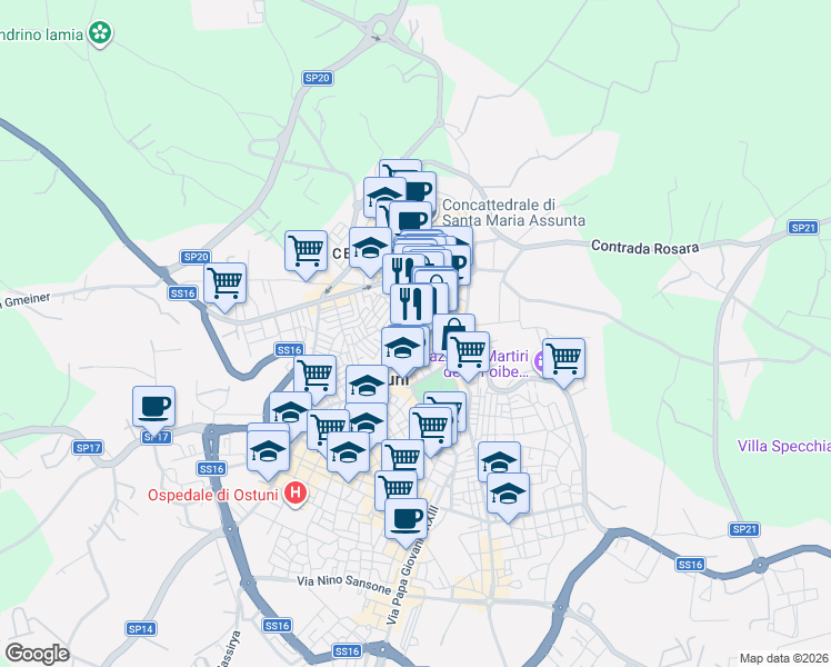 map of restaurants, bars, coffee shops, grocery stores, and more near 31 Via Roma in Ostuni
