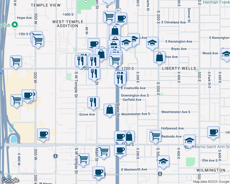 map of restaurants, bars, coffee shops, grocery stores, and more near 1811 State Street in Salt Lake City